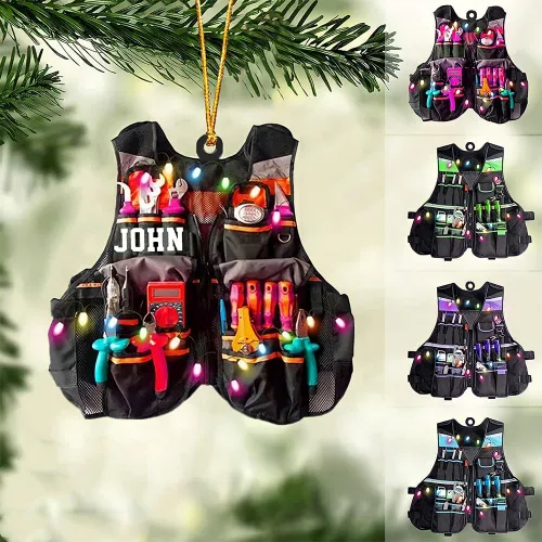 Vista 6 de Bolsa de herramientas personalizada para electricista, adorno acrílico con forma de corte personalizado, para electricistas, decoración de árbol