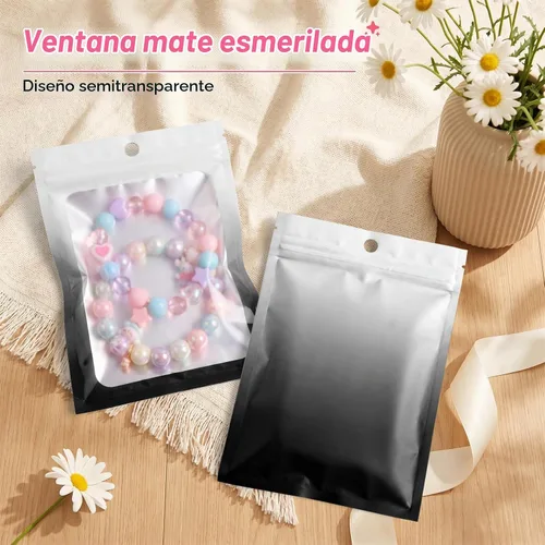 Vista 6 de Funfery Paquete de 100 bolsas resellables de Mylar transparentes, bolsas de embalaje degradadas para almacenamiento de alimentos, pequeñas empresas