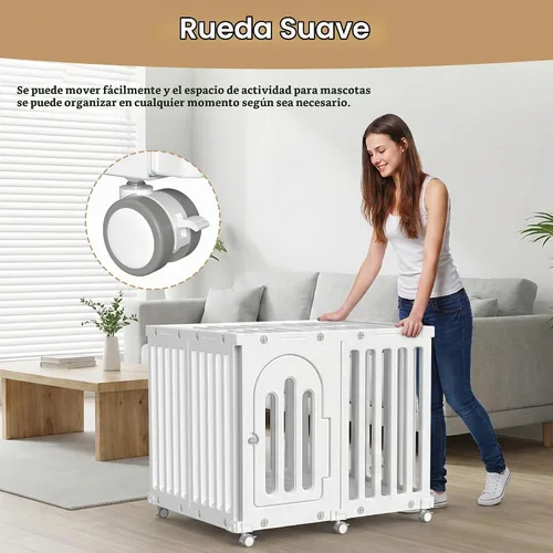 Vista 3 de Corralito para perros con puerta y cubierta, panel de valla para cachorros, jaula para perros, corral para mascotas para perros pequeños y medianos