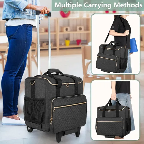 Vista 5 de LUXJA Bolsa rodante para profesores con compartimento para laptop y dolly desmontable, bolsa de mano rodante multifuncional para profesores