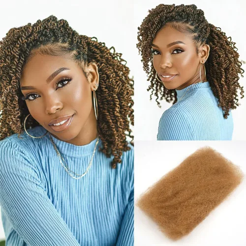 Vista 13 de Extensiones de cabello 100 % humano afro afro rizado a granel color castaño caoba a granel, 3 paquetes de 4.23 oz, extensiones de cabello rizado