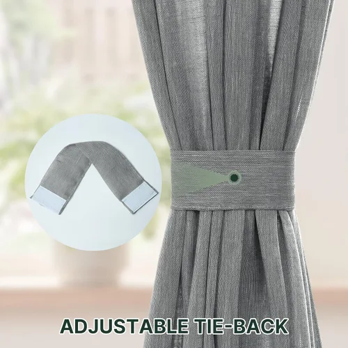 Vista 5 de H. Versailtex Lino Natural y Poly semi-láminas Premium suaves y ricos materiales paneles de cortina con abrazadera ajustable para patio Gris