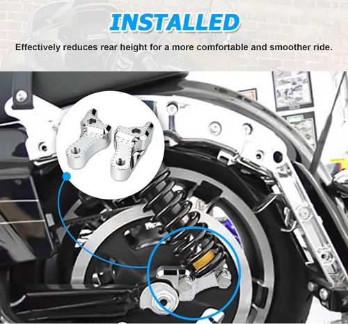 Vista 4 de Kit de bloques de bajada trasera de motocicleta de 2 pulgadas para Harley Davidson Touring Street Glide 2002-2023 (cromado)