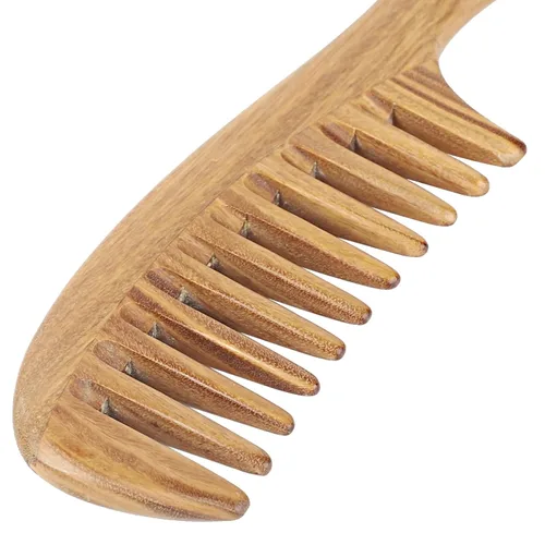 Vista 4 de Onedor Peines de pelo de sándalo verde 100% natural, hechos a mano, con aroma a sándalo antiestático, peine de madera natural desenredante