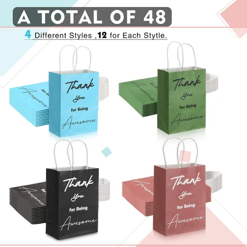 Vista 2 de Sweetude 48 bolsas de regalo de agradecimiento a granel con asas para profesores, compañeros de trabajo, personal, regalo de agradecimiento por ser