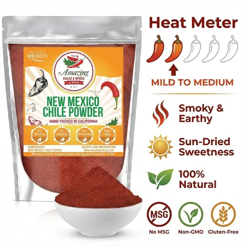 Vista 6 de Chili en polvo de Nuevo México (4 onzas), natural y de alta calidad. Ideal para guisos, sopas, masajes de carne, salsa, enchiladas y más. Calor