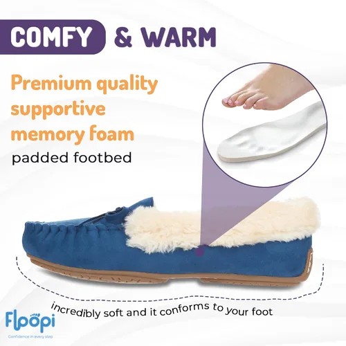 Vista 54 de Floopi Pantuflas para mujer, forro de piel sintética suave con espuma viscoelástica acogedora, pantuflas de casa para mujer con suela antideslizante