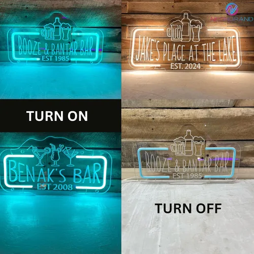 Vista 3 de Letrero de barra de neón personalizado – Letrero de luz personalizado para decoración de bar del hogar, salón o cueva de hombre (grabado rectangular)