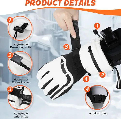 Vista 5 de ThxToms Guantes de esquí para hombres y mujeres, guantes de invierno impermeables 3M Thinsulate guantes cálidos unisex para pantalla táctil, guantes
