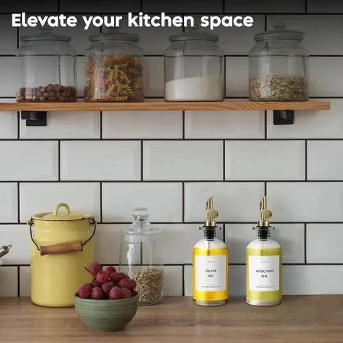 Vista 6 de Spaceneat Botella dispensadora de aceite de oliva para cocina, 11.8 onzas líquidas, paquete dorado y plateado