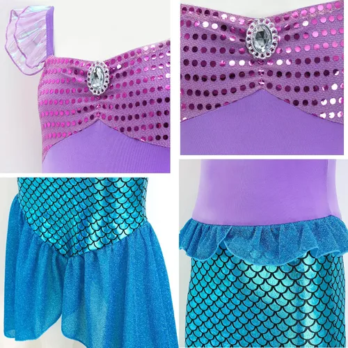 Vista 6 de GZ-LAOPAITOU Little Girls Mermaid Dress Mermaid Costume Halloween Birthday Party Dress Up Outfits with Accessories Wig