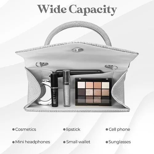 Vista 4 de Bolso de noche brillante para mujer, bolso de mano pequeño y brillante para mujer, para boda, fiesta, bolso de hombro para mujer