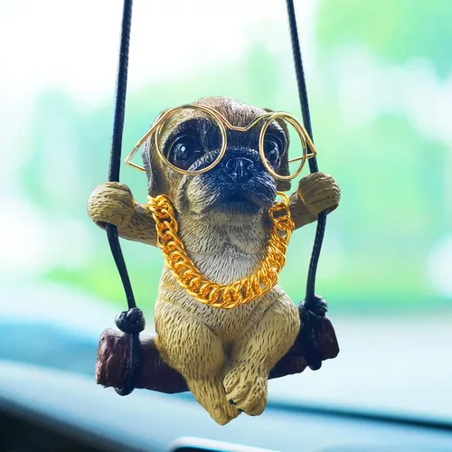 Vista 8 de Adorno colgante de coche con diseño de perro oscilante, lindo encanto de bulldog para decorar el auto para mujeres/hombres, pequeños regalos