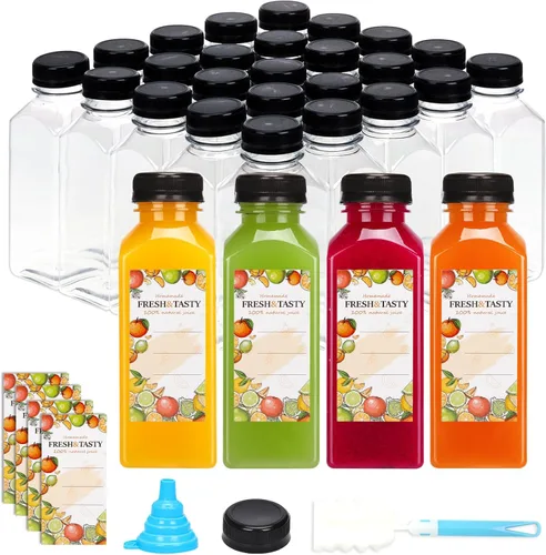 Vista 12 de TOMNK 12 botellas de plástico de 2 onzas con tapas, recipientes reutilizables transparentes a granel para bebidas de jengibre shot, jugo, leche