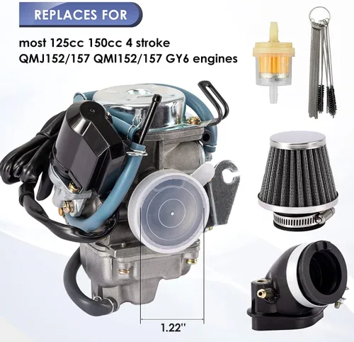 Vista 2 de Carburador GY6 150cc para motores de 4 tiempos 125cc 152QMJ 157QMJ Motocicleta Scooter con estrangulador eléctrico de 24mm PD24J con colector