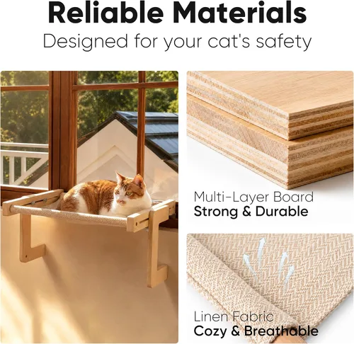 Vista 8 de FUKUMARU Percha para ventana de gato, hamaca transformable para alféizar y piso, cama de ventana para gatos grandes y gatitos, marco de madera