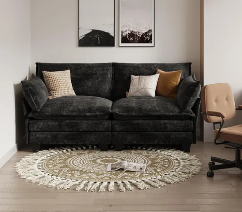 Vista 27 de KKL Sofá Cama Seccional Modular, Sofá Cama Convertible Seccional en Forma de L de 4 Plazas con Otomana, Sofá Nube de Chenilla Seccional para Sala