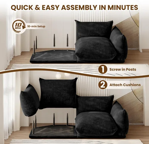 Vista 3 de Sofá de nube de asiento profundo de 77 pulgadas, moderno sofá modular de chenilla, sofá modular de 2 asientos con cojines gruesos de felpa y otomana