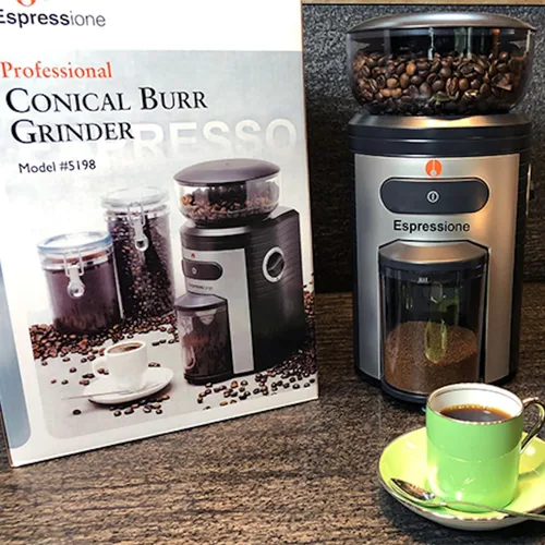 Vista 7 de Espressione Molinillo de café profesional con rebabas cónicas, negro/plata, 8.5 onzas.