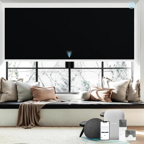 Vista 8 de Persianas inteligentes personalizadas de 110 pulgadas de ancho para ventanas grandes, persianas enrollables motorizadas 100% opacas compatibles