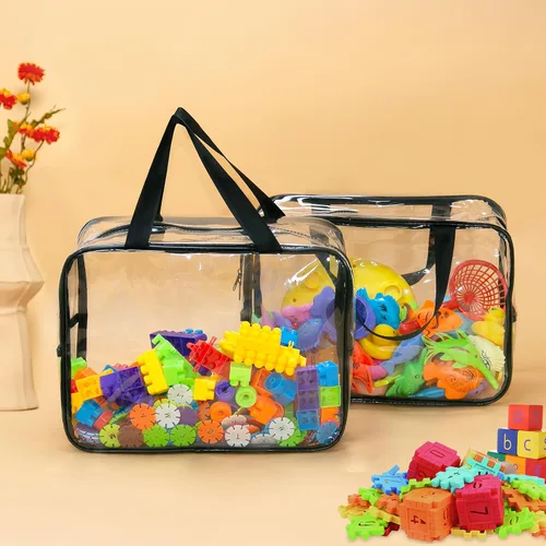 Vista 3 de Bolsas de almacenamiento de juguetes extra grandes de 12.6 x 9.25 x 6.9 pulgadas, 6 paquetes de bolsas organizadoras de juguetes transparentes