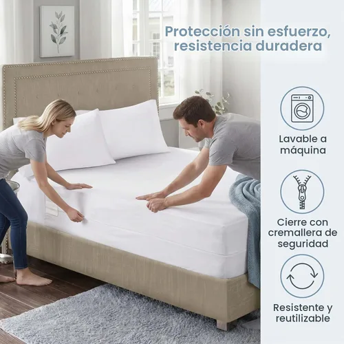 Vista 4 de Funda de colchón individual XL, protector de colchón con cremallera de alta calidad hipoalergénica, totalmente revestida, 9 pulgadas de profundidad