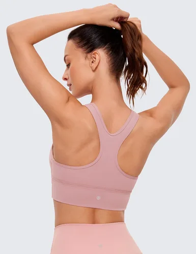 Vista 2 de CRZ YOGA Ulti-Dry - Brasier deportivo con cuello en V fruncido para mujer, espalda cruzada, acolchado, de corte bajo, para yoga, camiseta sin mangas