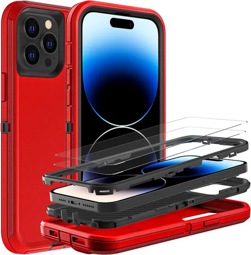 Vista 11 de YKHJKLEC para iPhone 14 Pro, funda de grado militar 3 en 1 resistente, a prueba de golpes/caídas/polvo con 2 piezas de protector de pantalla