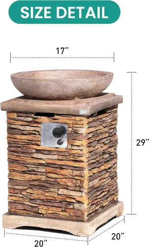 Vista 6 de SUNBURY Hoguera de Propano al Aire Libre, Hoguera de Gas para Patio Exterior, Mesa de Fuego al Aire Libre de Piedra, Columna de Fuego 40,000 BTU