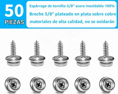 Vista 2 de YeeBeny 50 tornillos de acero inoxidable de grado marino para barcos de lona de 3/8 pulgadas con tornillo de acero inoxidable de 5/8 pulgadas