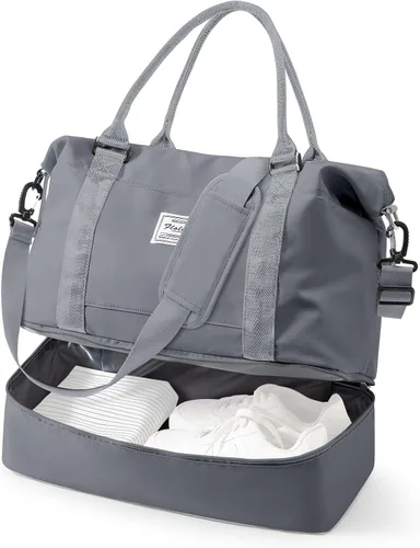 Vista 11 de VECAVE Bolsa de viaje para mujer, bolsa deportiva para gimnasio, E20-Púrpura profundo, Grande, Bolsa de viaje