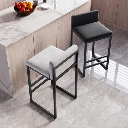 Vista 6 de Juego de 1/2 taburetes de bar, sillas de bar tapizadas de terciopelo con reposapiés, taburetes de encimera de cocina, marco de hierro de metal negro