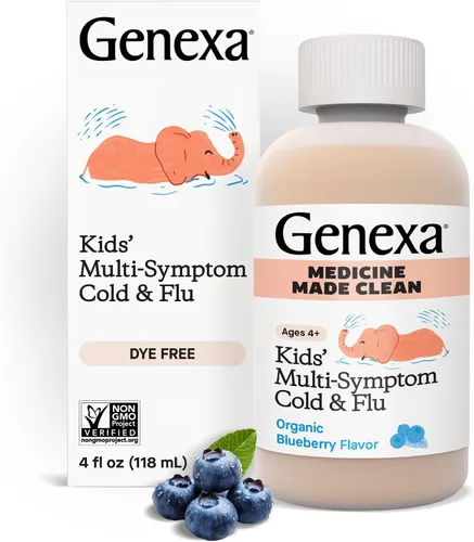 Vista 10 de Genexa Alivio Limpio del Resfriado y la Gripe Día/Noche Multisíntoma para Niños, Sin Colorantes, 0% Aditivos Artificiales, Medicina Líquida