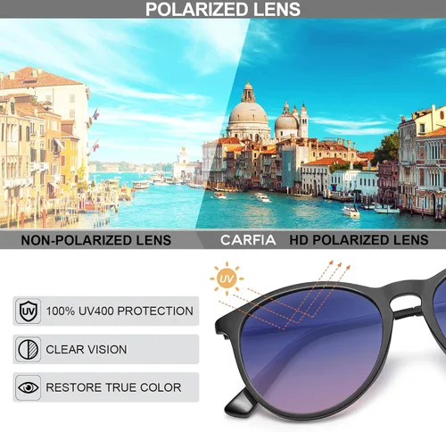 Vista 4 de CARFIA Gafas de sol vintage para mujer, polarizadas, protección UV, estilo clásico retro, CA5100