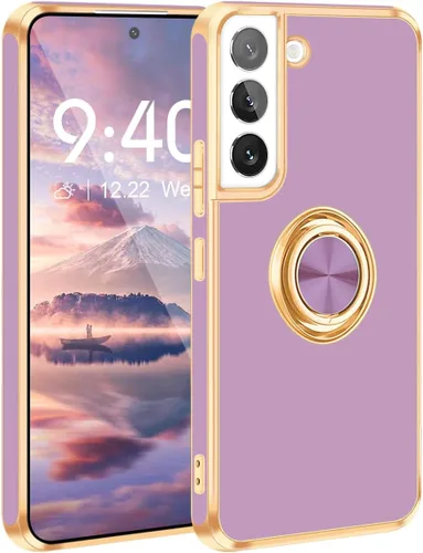 Vista 48 de Fingic Compatible con Samsung Galaxy S22 Funda con Soporte de Anillo, [Soporte de Anillo Giratorio 360° Magnético con Kickstand][Borde Dorado