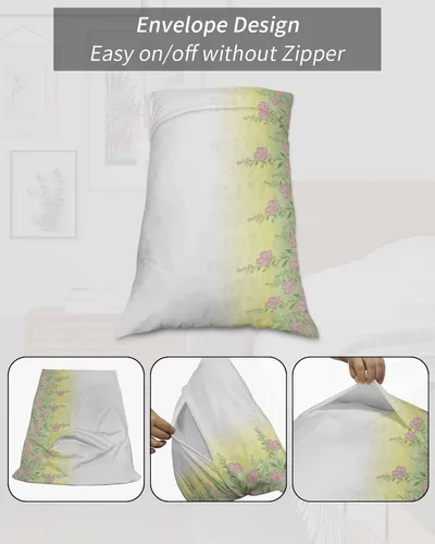Vista 7 de Fundas de almohada de tamaño King con hojas verdes, rosas, flores, fundas de almohada suaves decorativas para sofá de cuerpo largo, con cierre