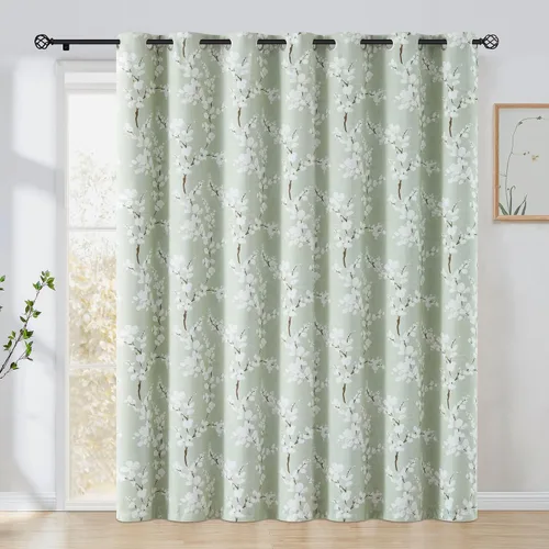 Vista 29 de FMFUNCTEX Grey Blackout Floral Curtains, Bedroom, 100X84 Inches, 1 Panel Gris Floral