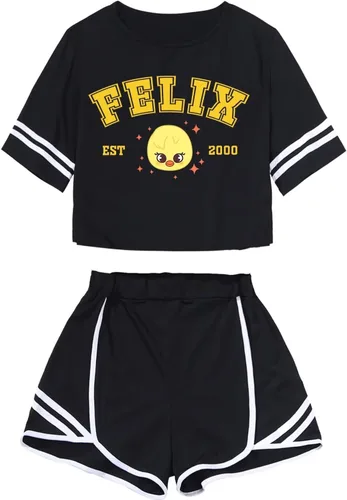 Vista 13 de CHAIRAY SKZ Merch Sets Skzoo Felix Hyunjin Bangchan Lee Know Soporte de Álbum Camisa + Pantalones Cortos Changbin Han I.N Conjunto de Camiseta