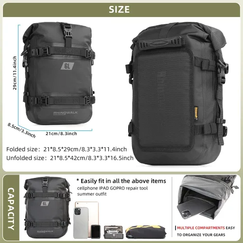 Vista 2 de Rhinowalk Bolsa de parachoques delantero de motocicleta, bolsa de cola, bolsa lateral de motocicleta de 6 L, bolsa de sillín completa impermeable