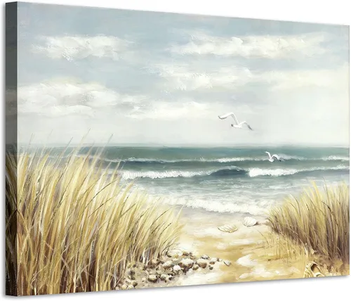 Vista 13 de Lienzo decorativo para pared, camino de playa: camino de arena con pintura de valla a la costa, impresiones artísticas para baño