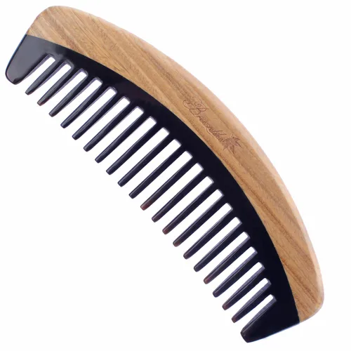 Vista 5 de Breezelike Peine para el cabello – Peine de dientes finos de madera para mujeres, hombres y niños – Peine de cuerno de búfalo de sándalo sin estática