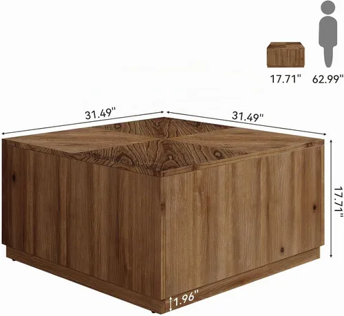Vista 2 de Mesa auxiliar cuadrada de 31.5 pulgadas para sala de estar, mesa de cóctel central de madera maciza con parte superior de parquet, fácil montaje