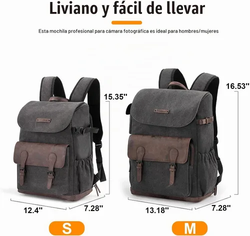 Vista 9 de Cwatcun Canvas Camera Backpack, DSLR SLR Camera Bags for Photographers with Waterproof Rain Cover, Camera Case with Laptop Compartment & Tripod 1.0