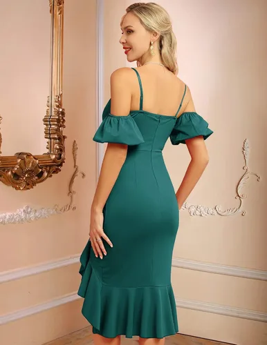 Vista 7 de Belle Poque Vestido de sirena vintage con hombros descubiertos y volantes para mujer, elegante vestido de cóctel para fiesta formal