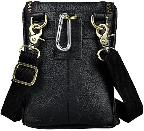 Vista 7 de Mini bolso de mensajero de cuero genuino para hombre, bolso de hombro con gancho en la cintura, bolsa multiusos Daypack caja de regalo