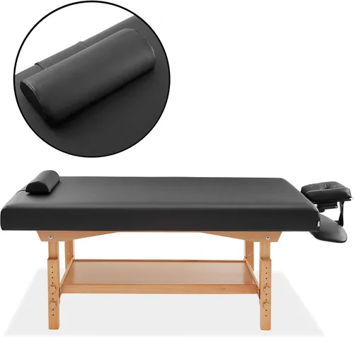 Vista 2 de Saloniture Mesa de masaje estacionaria profesional, incluye estante, reposacabezas, soporte facial y refuerzo, color negro