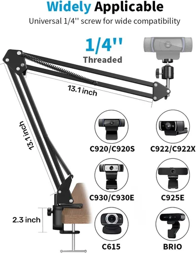 Vista 2 de Soporte para cámara web para escritorio, soporte de brazo con abrazadera