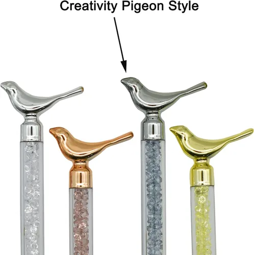 Vista 3 de Maydahui 12 bolígrafos retráctiles para pájaros, novedosos bolígrafos de paloma de cristal de arenas movedizas, tinta negra, para escuela, oficina