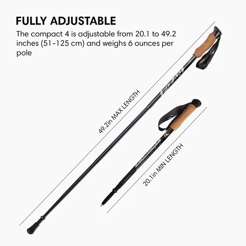 Vista 4 de Fizan 4 bastones de trekking compactos: ultraligeros de 6.0 onzas, para mochileros, bastones de senderismo, ajustables, plegables, ajuste