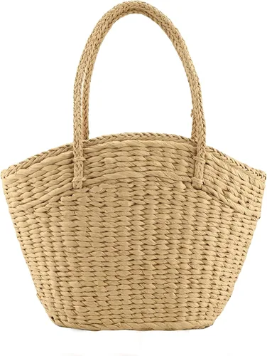 Vista 9 de Bolso de playa con borlas y paja, tejido para el hombro, para el verano, bolso de mano tejido con asa superior para mujeres y niñas, viajes